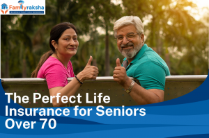  A senior couple smiling, holding hands, and reviewing life insurance options for individuals over 70.